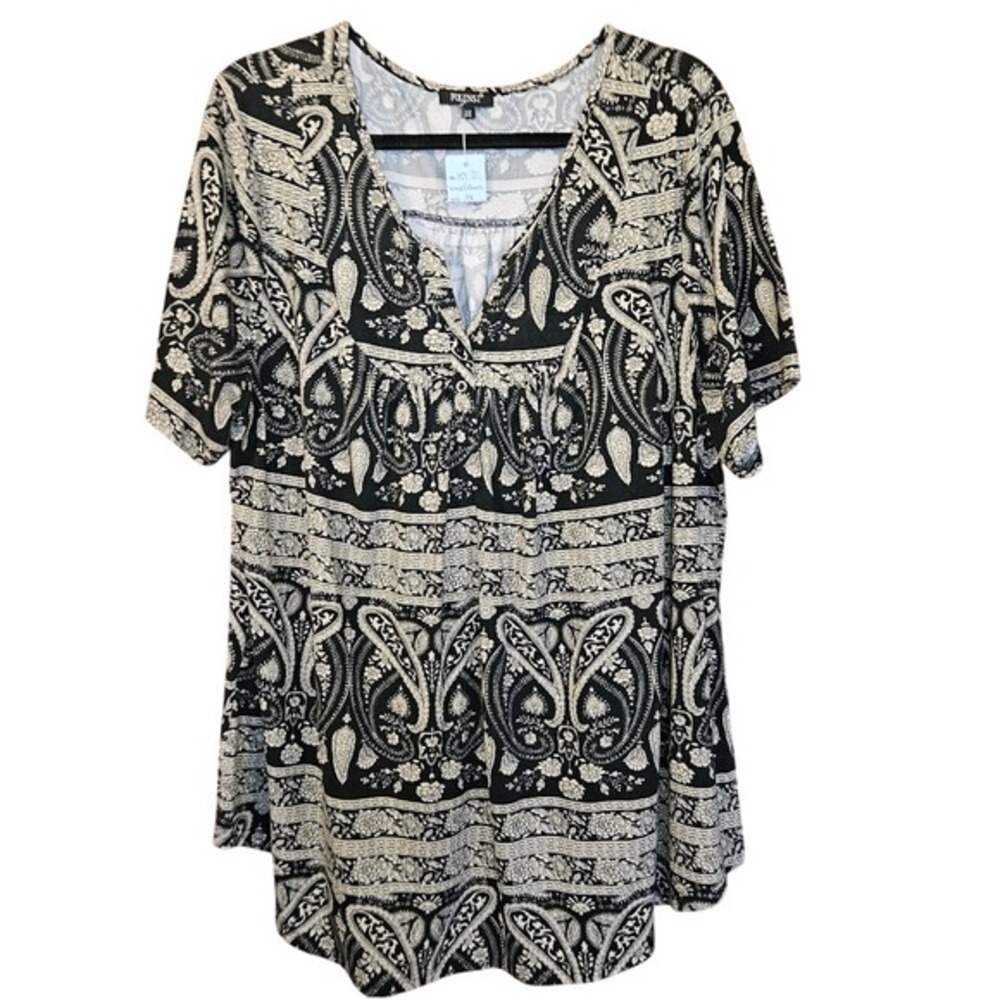 Folunsi Women's 3x plus size short sleeve v-neck paisley print tunic top